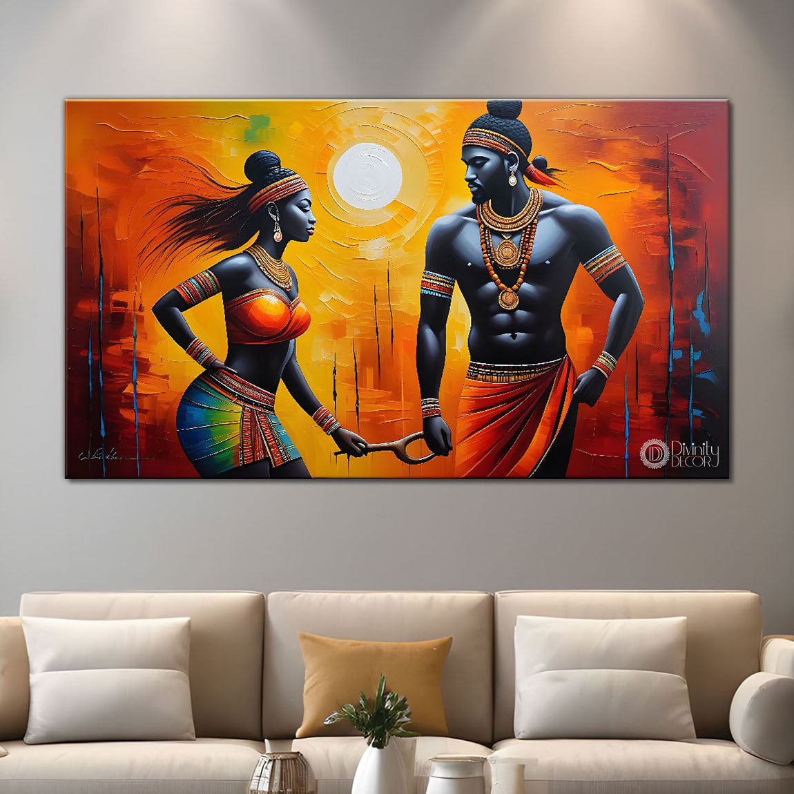 Tribal couple texture oil painting Canvas Painting - Design - Modern-L-443