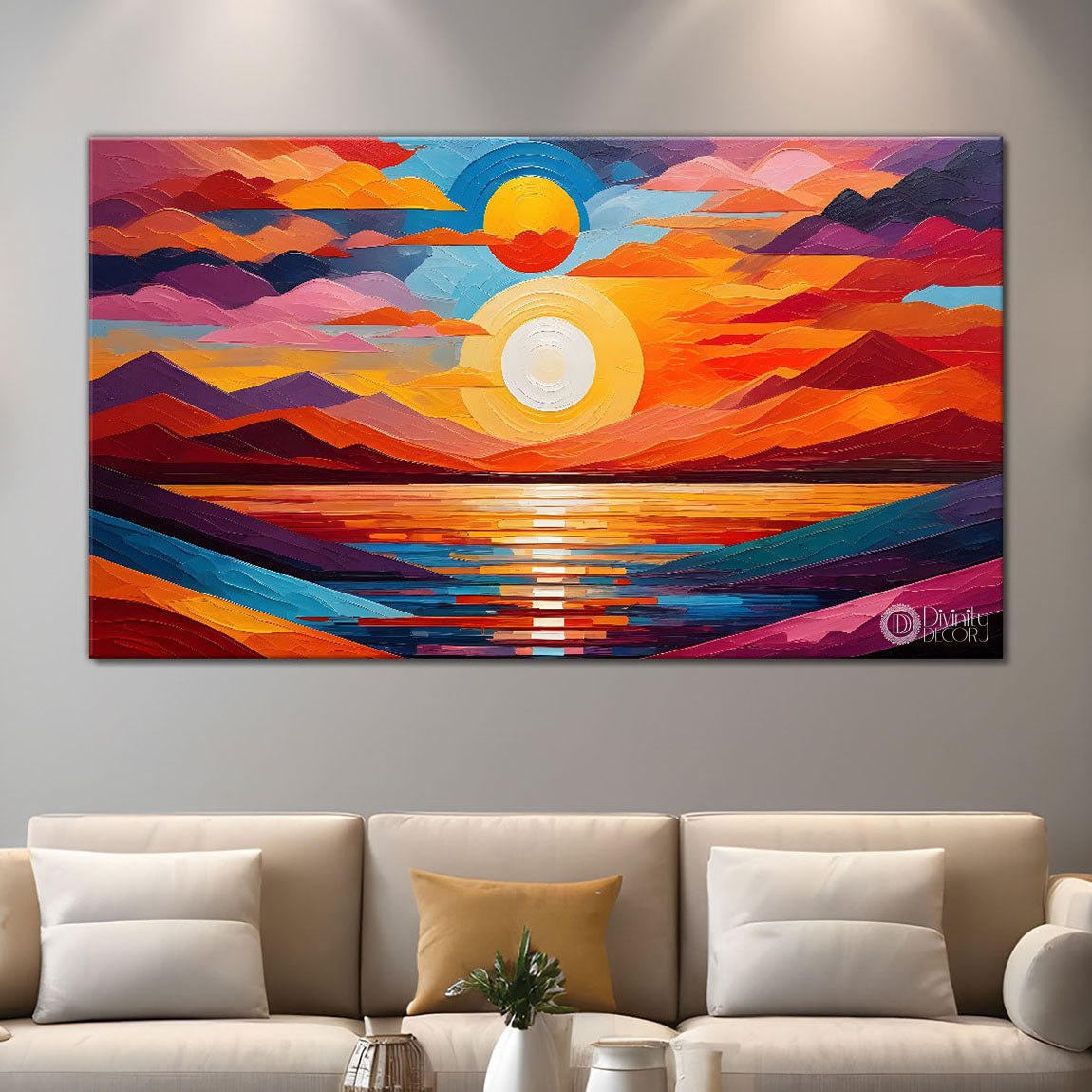 Sunset view textured modern art Canvas Painting - Design - Modern-L-447