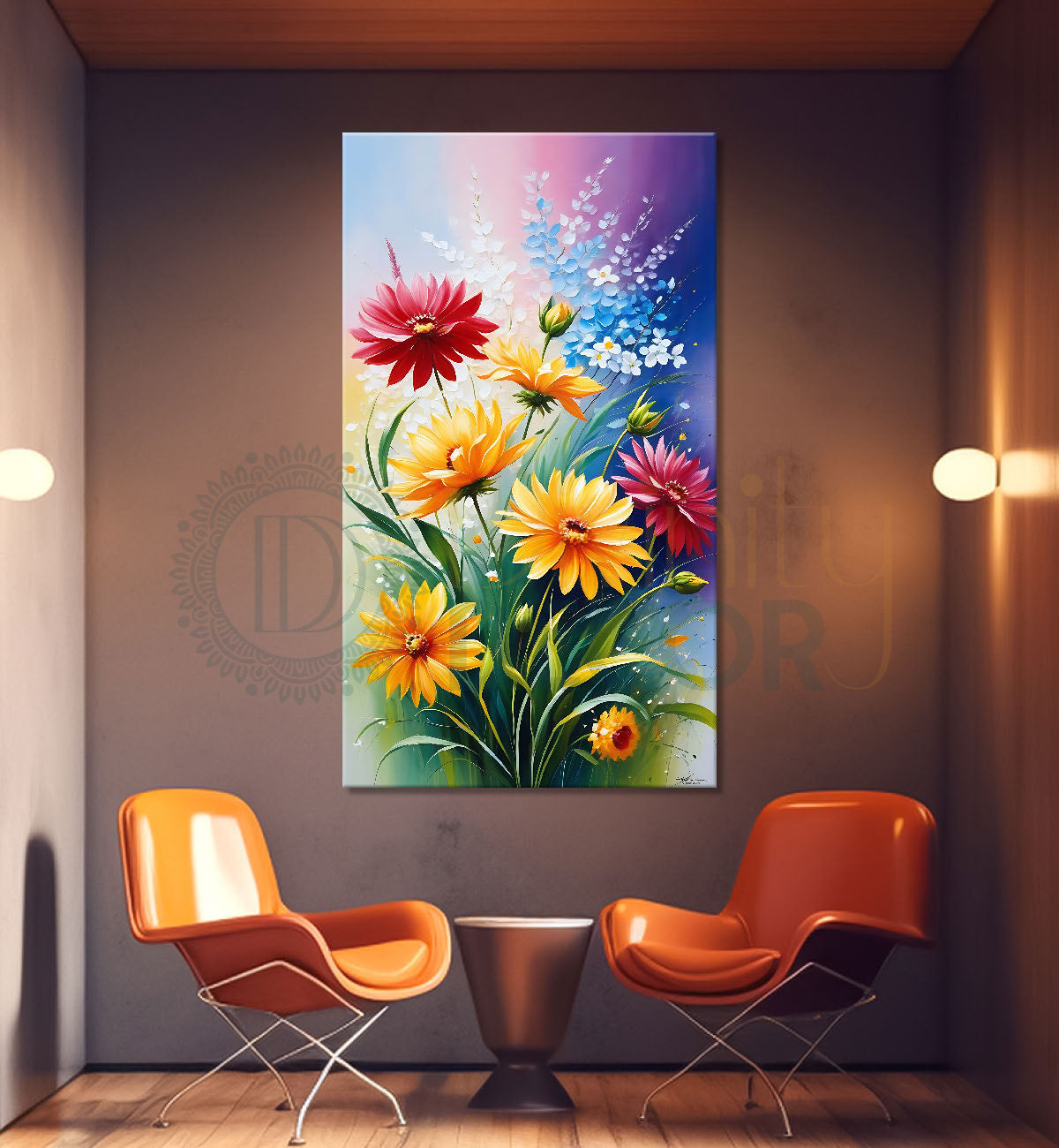 Yellow and pink flowers in colourful background - Flower-V-447