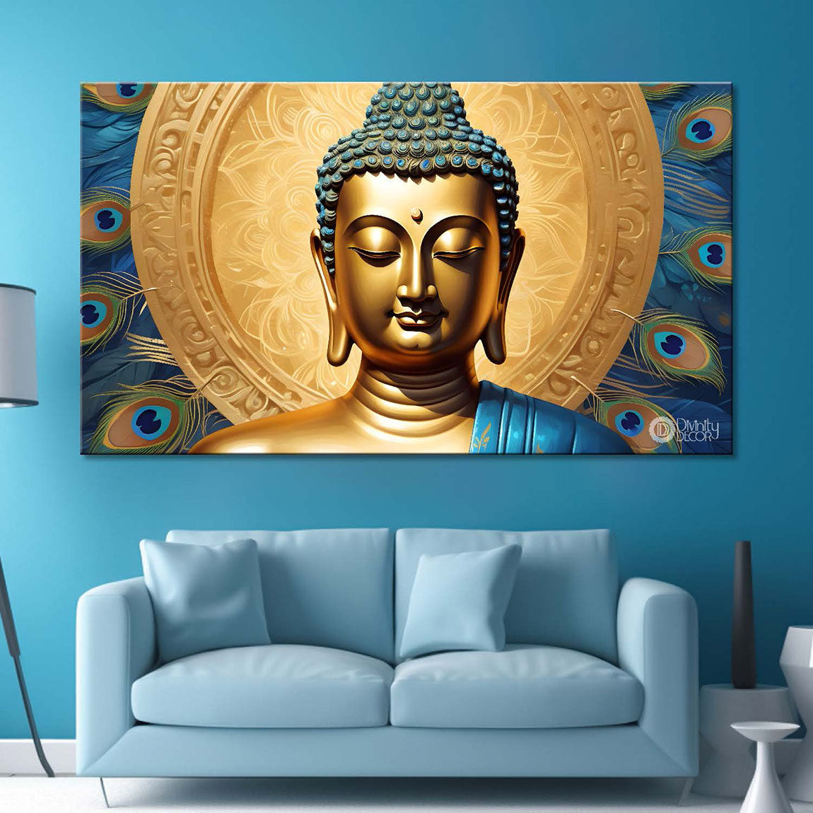 Golden buddha with the golden background textured painting Canvas Wall Painting - Buddha-449