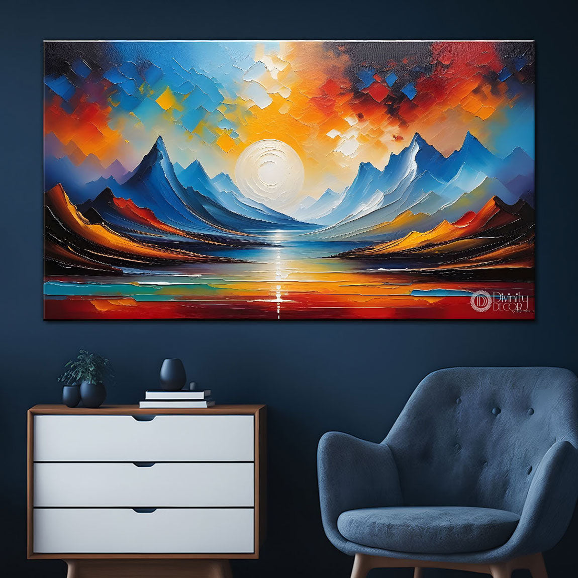 Mountains with sunset painting Canvas Painting - Nature Art -449