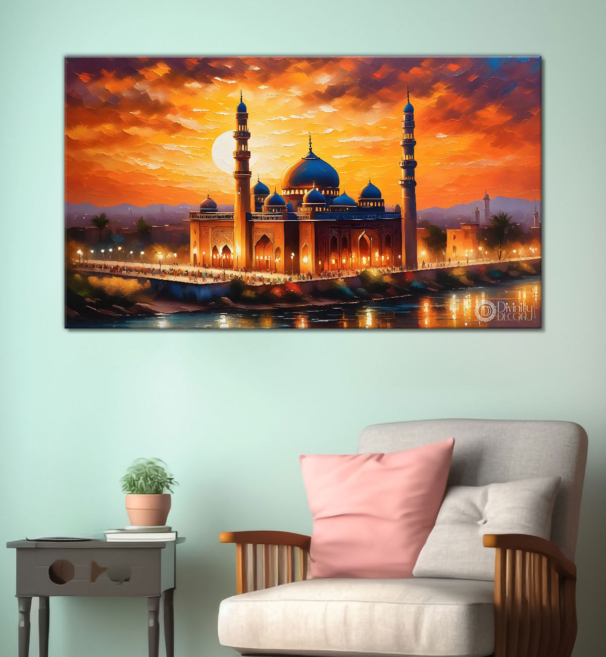 Islamic mosque with sunrise oil painting Canvas Painting - Islamic paintings - 45