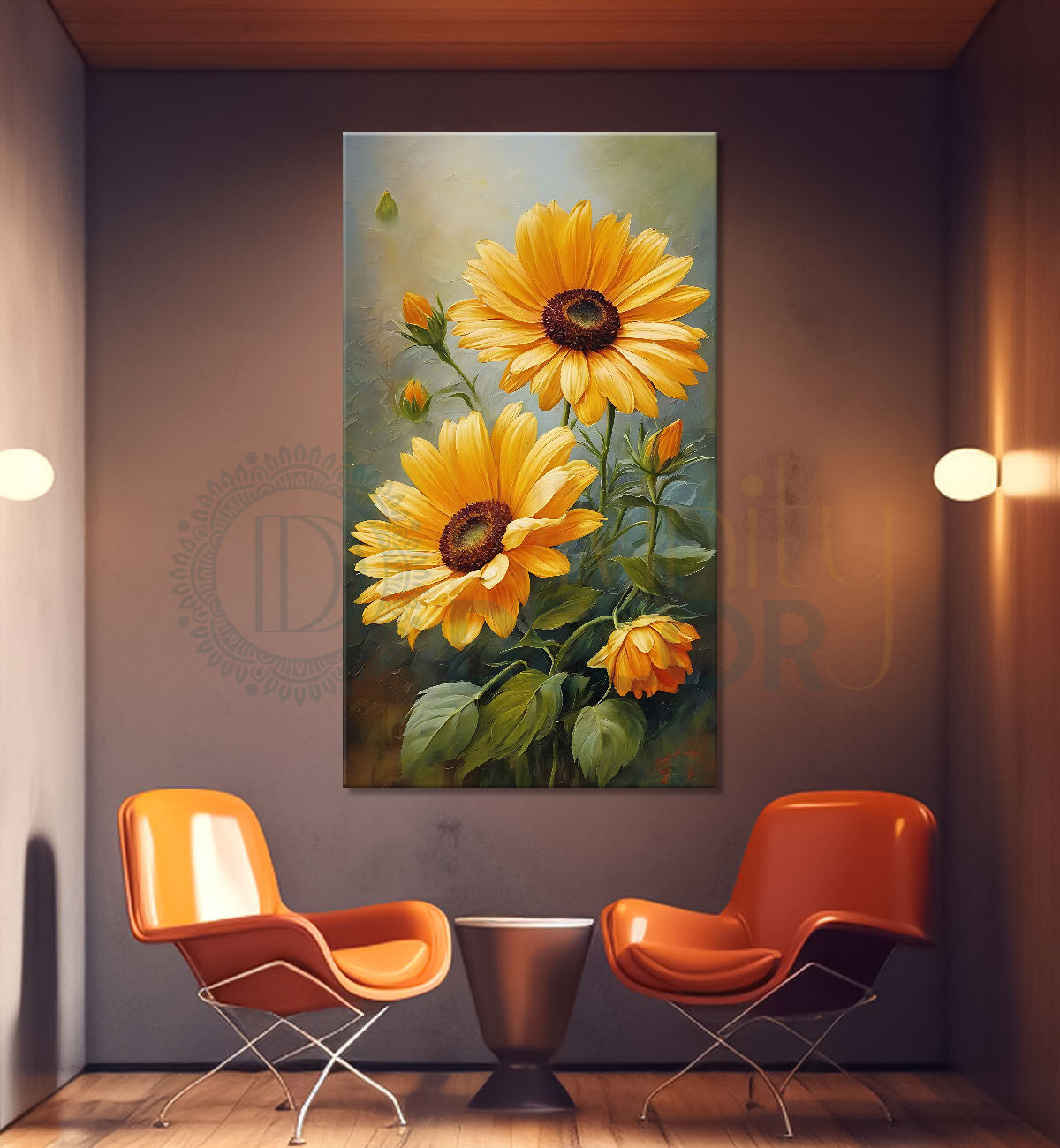 Yellow flowers in light background painting- Flower-V-454