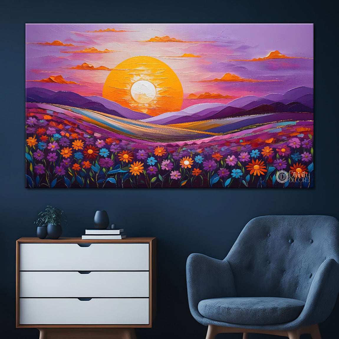 Mountains with flowers painting Canvas Painting - Nature Art -454