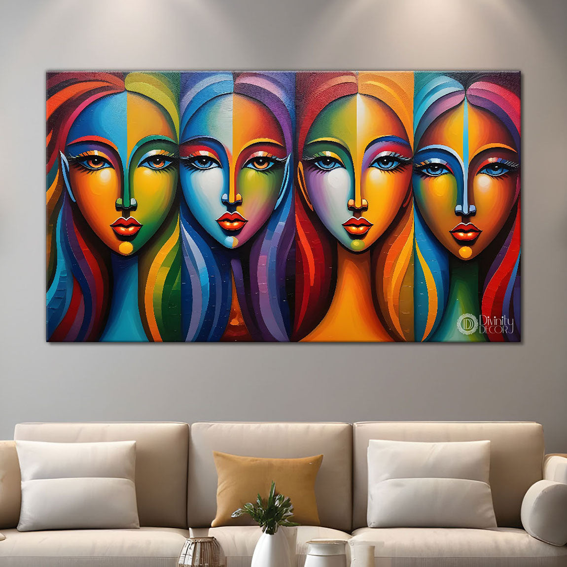 Multiple faces in textured modern art Canvas Painting - Design - Modern-L-454