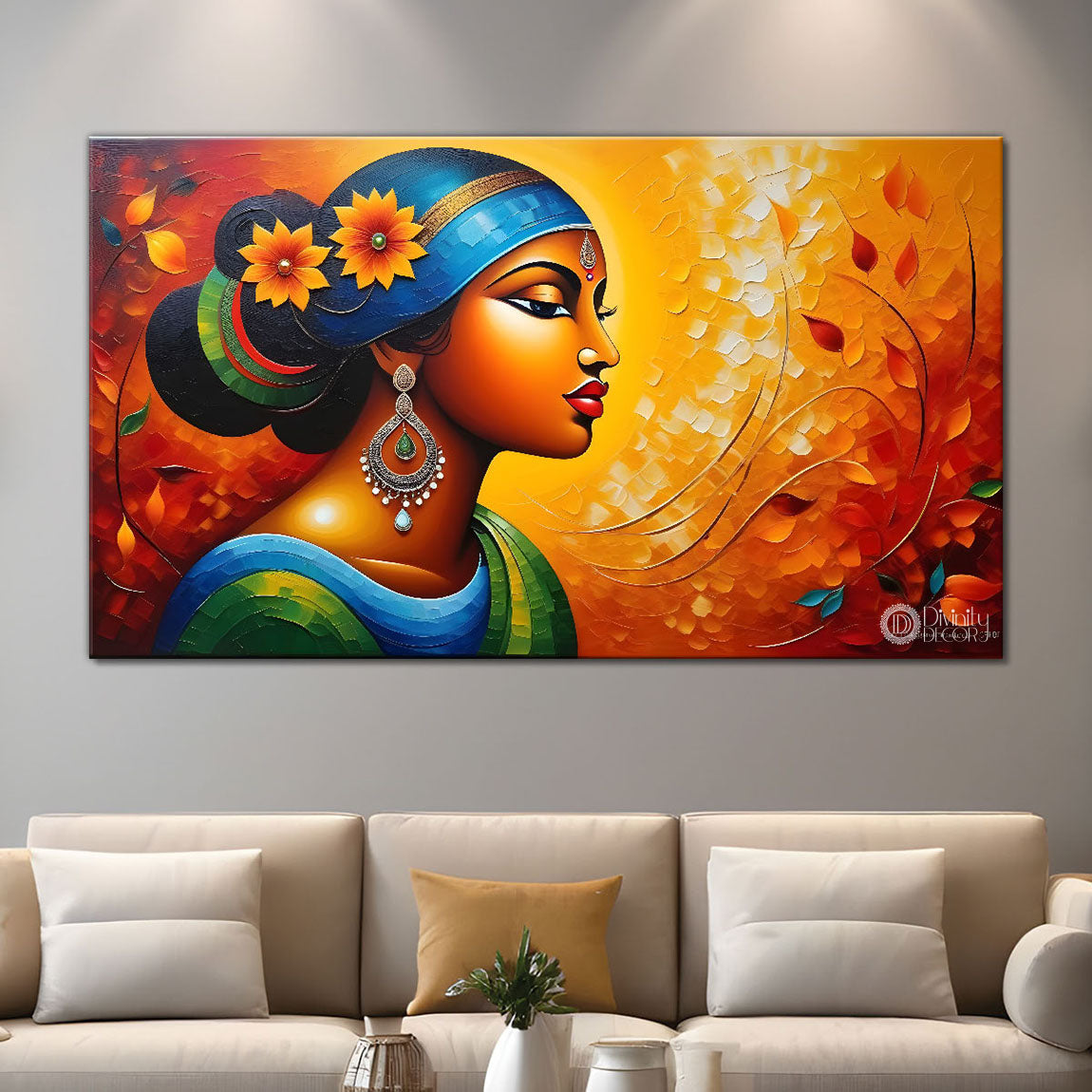 Tribal lady with bright background textured art Canvas Painting - Design - Modern-L-455