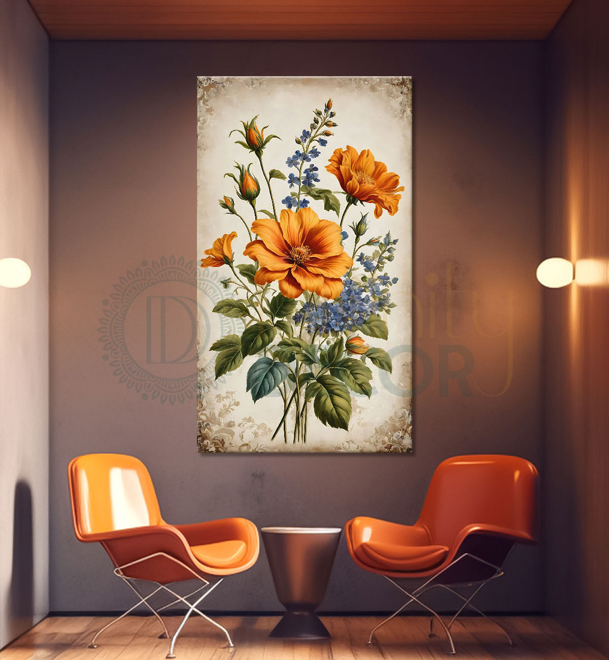 Orange flowers in light background painting- Flower-V-455