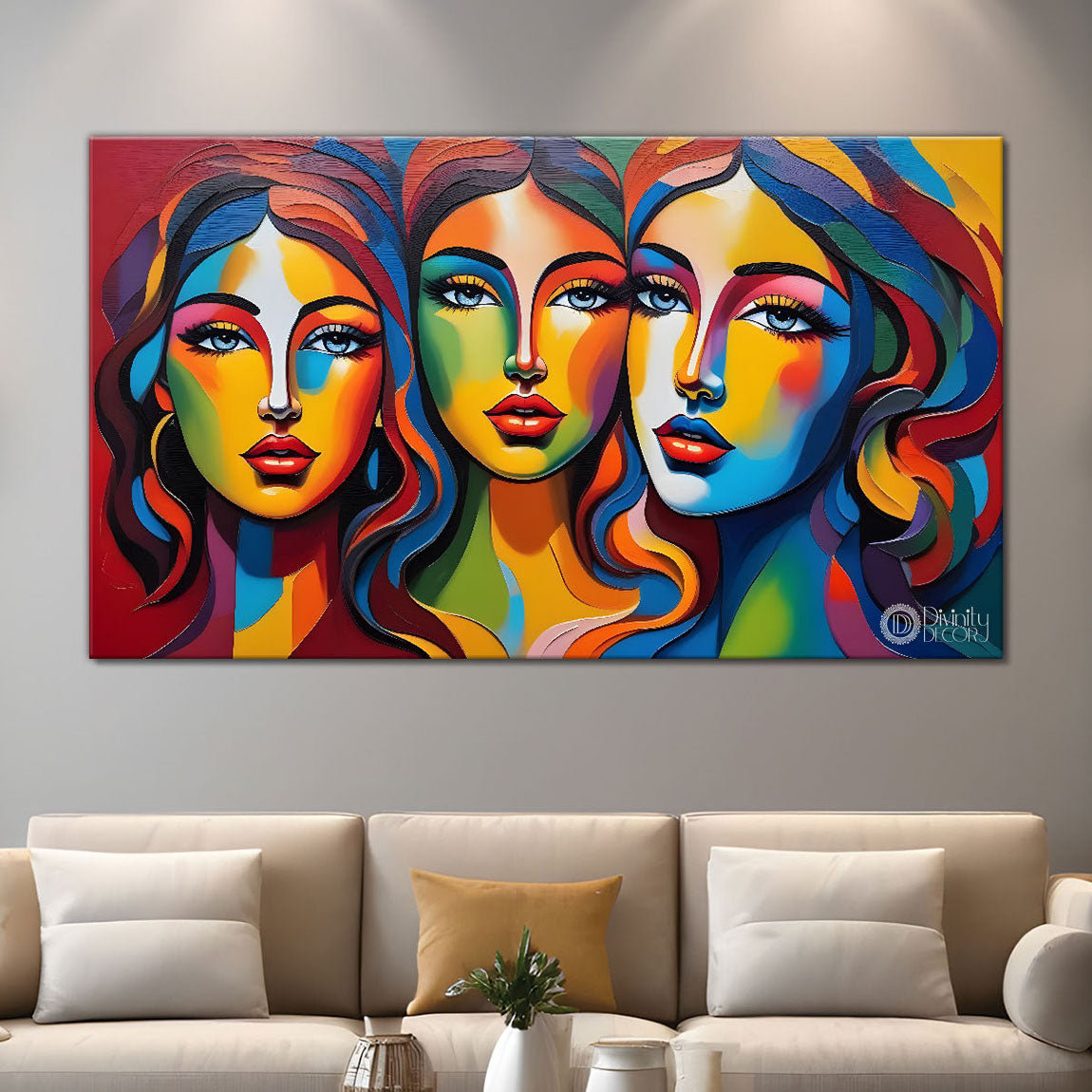 Multiple faces in textured modern art Canvas Painting - Design - Modern-L-456