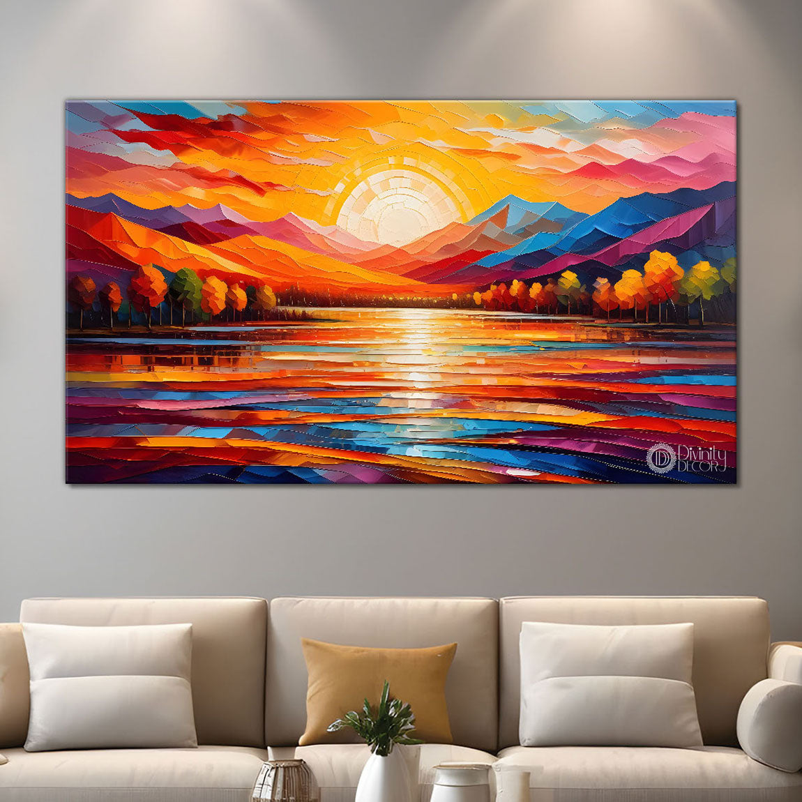 Sunset view textured modern art Canvas Painting - Design - Modern-L-458