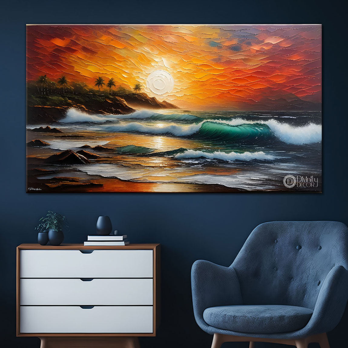 Sunset and waves painting Canvas Painting - Nature Art -460