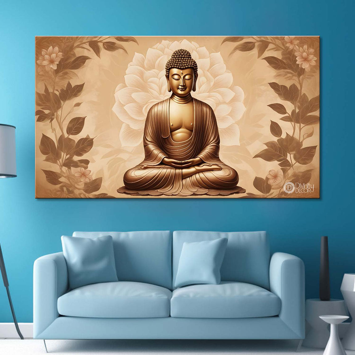 Golden buddha with the cream color background textured painting Canvas Wall Painting - Buddha-462