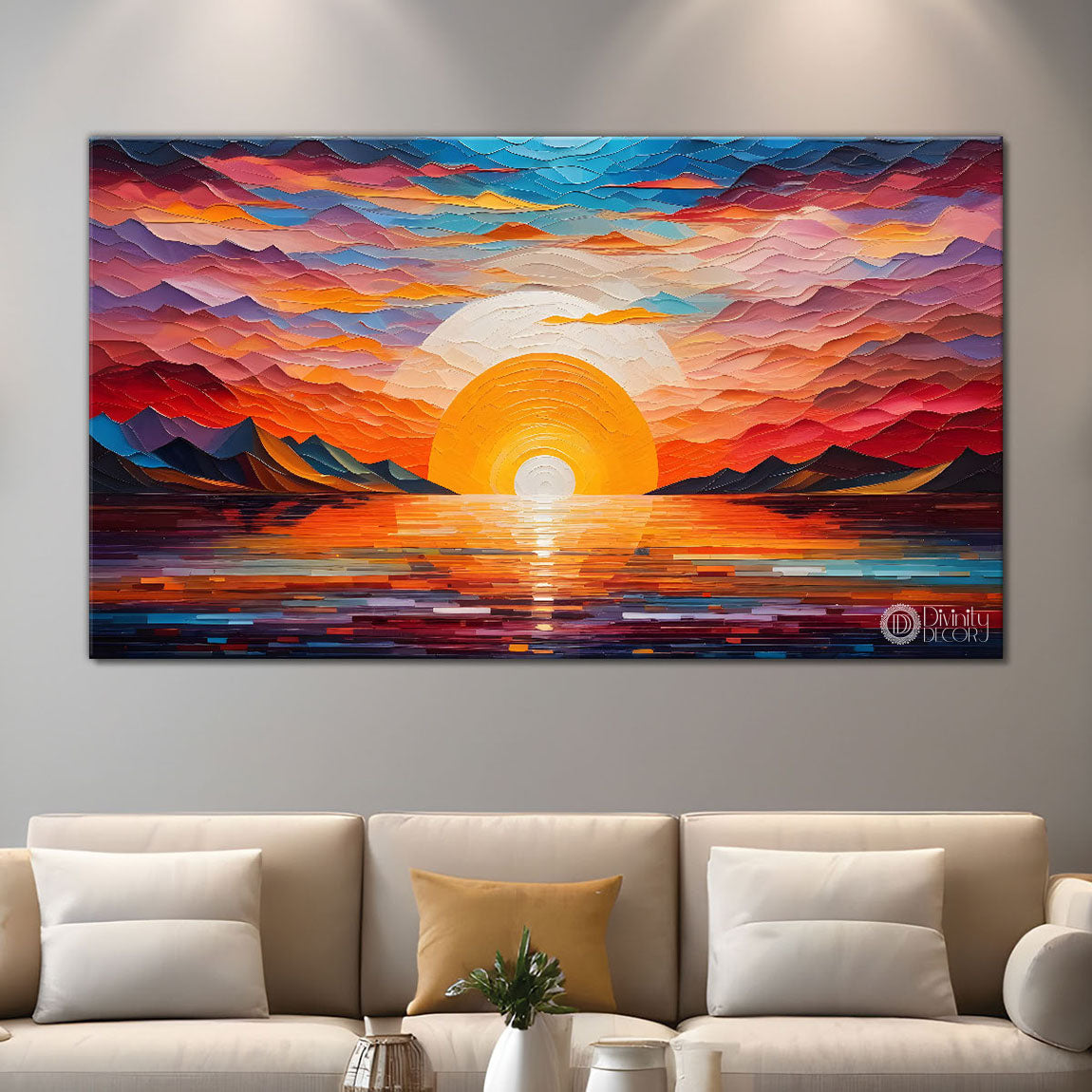 Sunset view textured modern art Canvas Painting - Design - Modern-L-463
