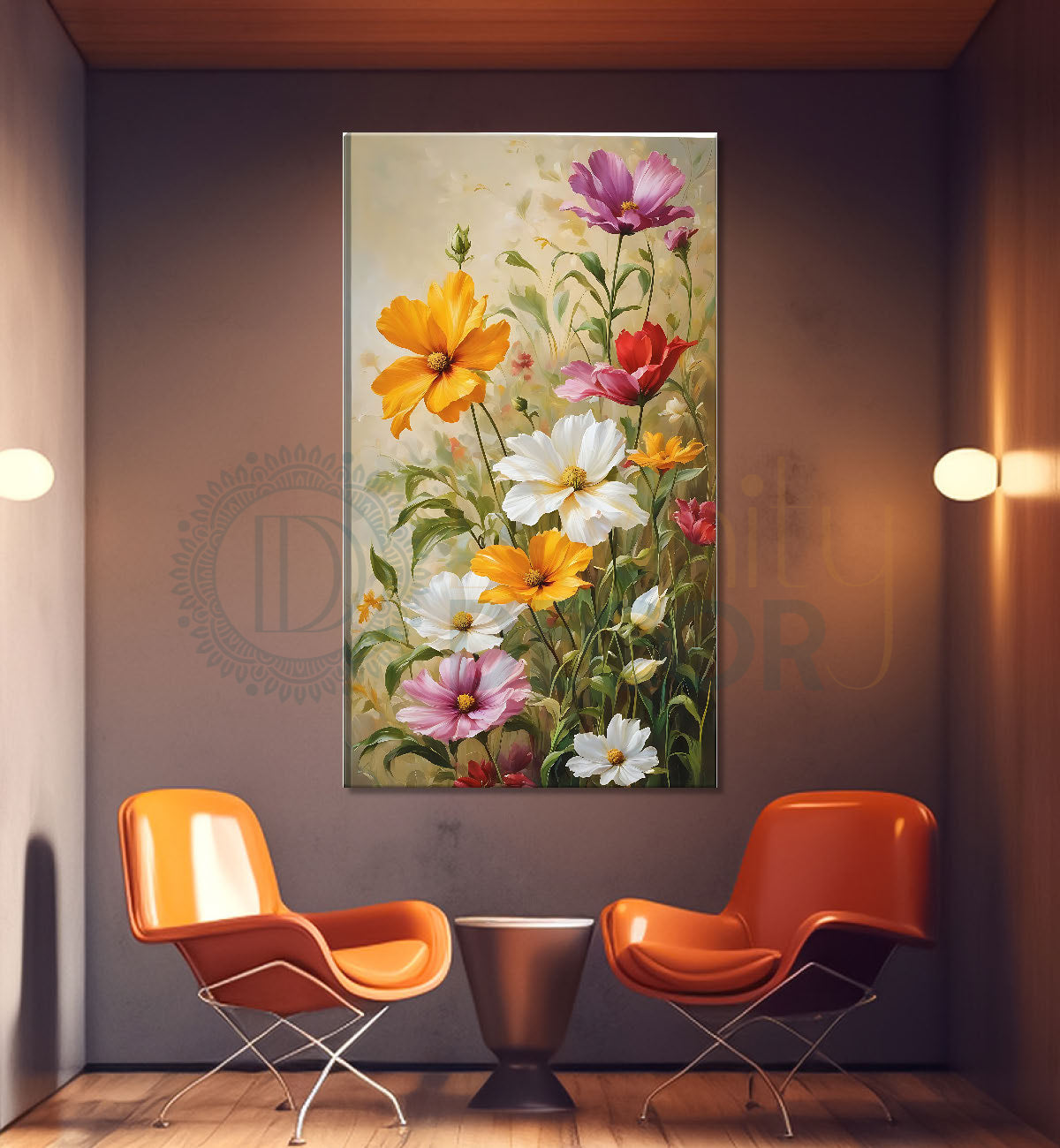 Colourful flowers in light textured painting- Flower-V-463