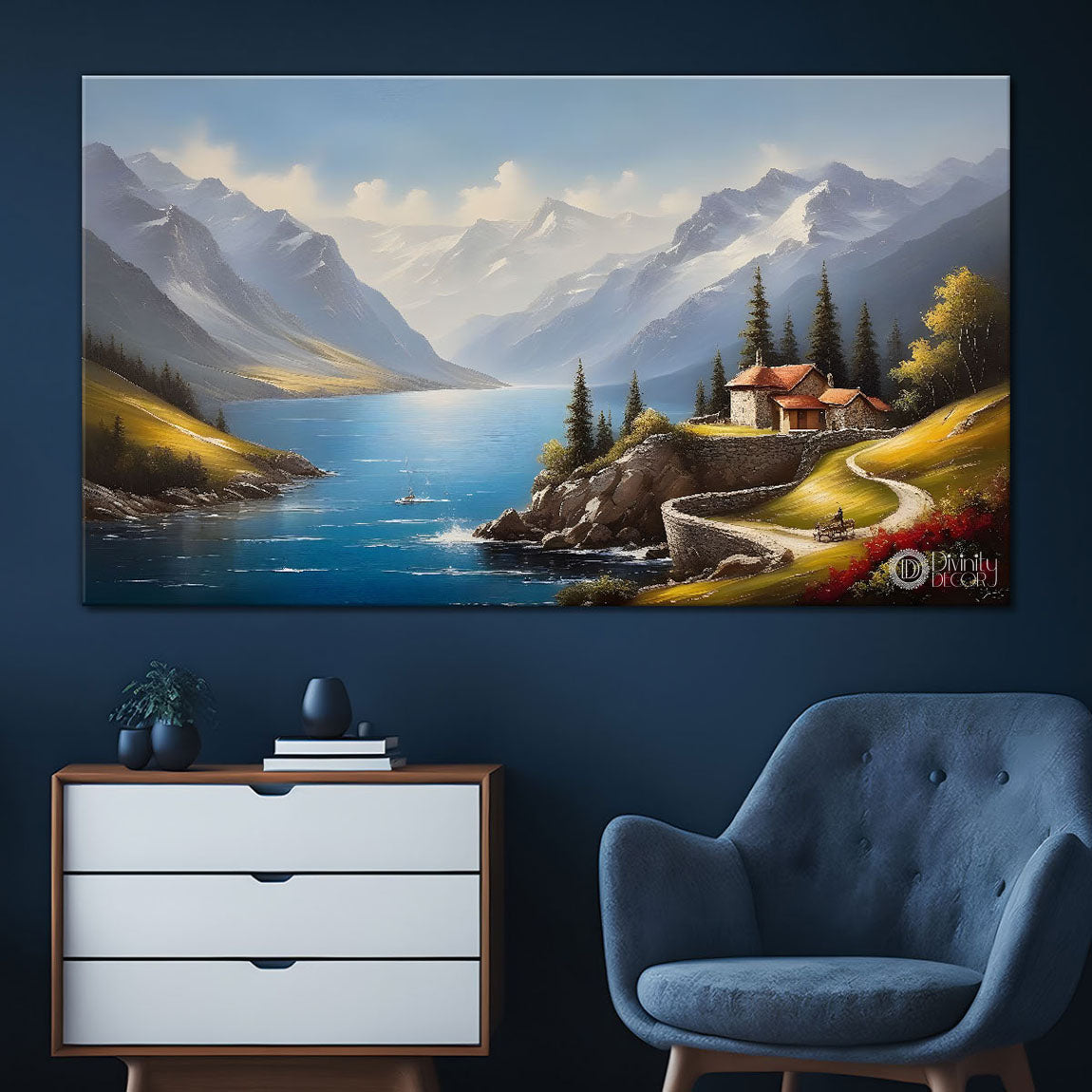 Mountains with river painting Canvas Painting - Nature Art -464