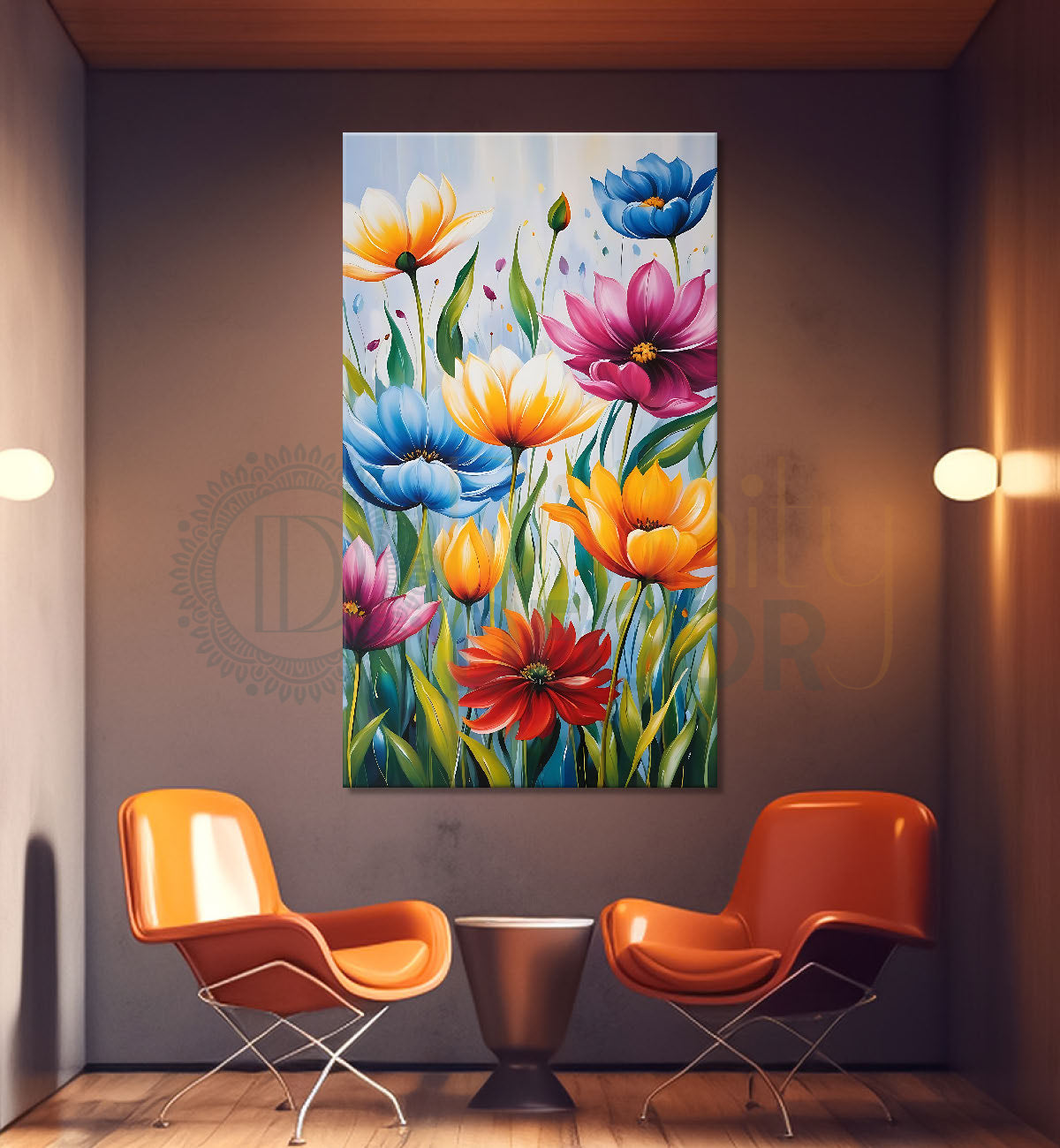Colourful flowers in light textured painting - Flower-V-464