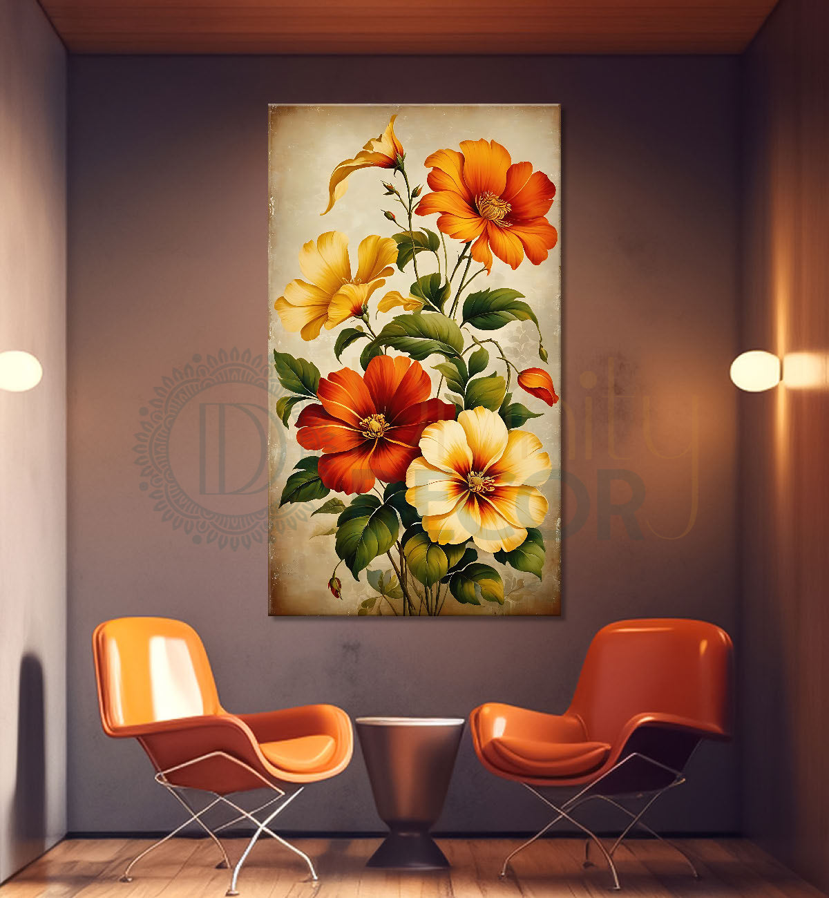 Colourful flowers in light textured painting - Flower-V-465