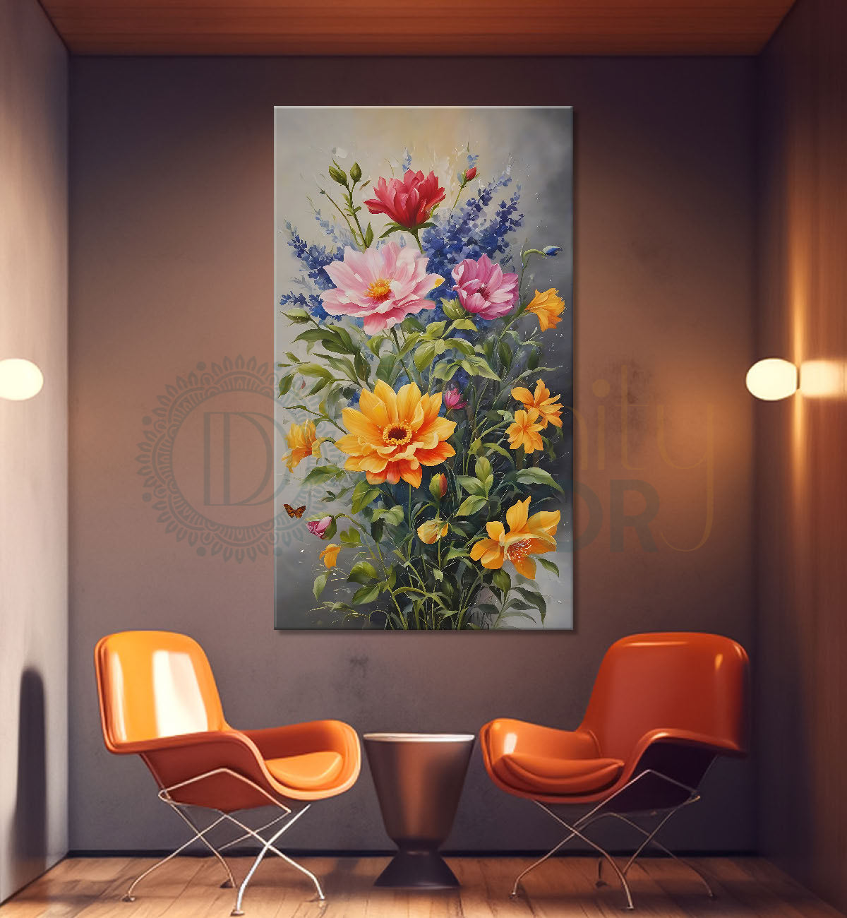 Colourful flowers in light textured painting - Flower-V-466