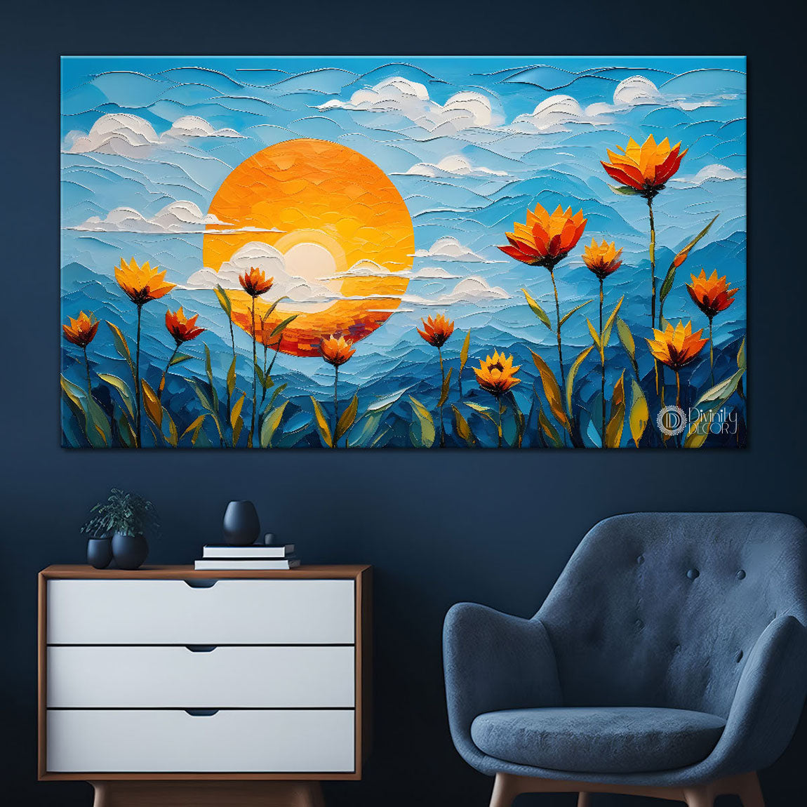 Flowers and the sun painting Canvas Painting - Nature Art -467