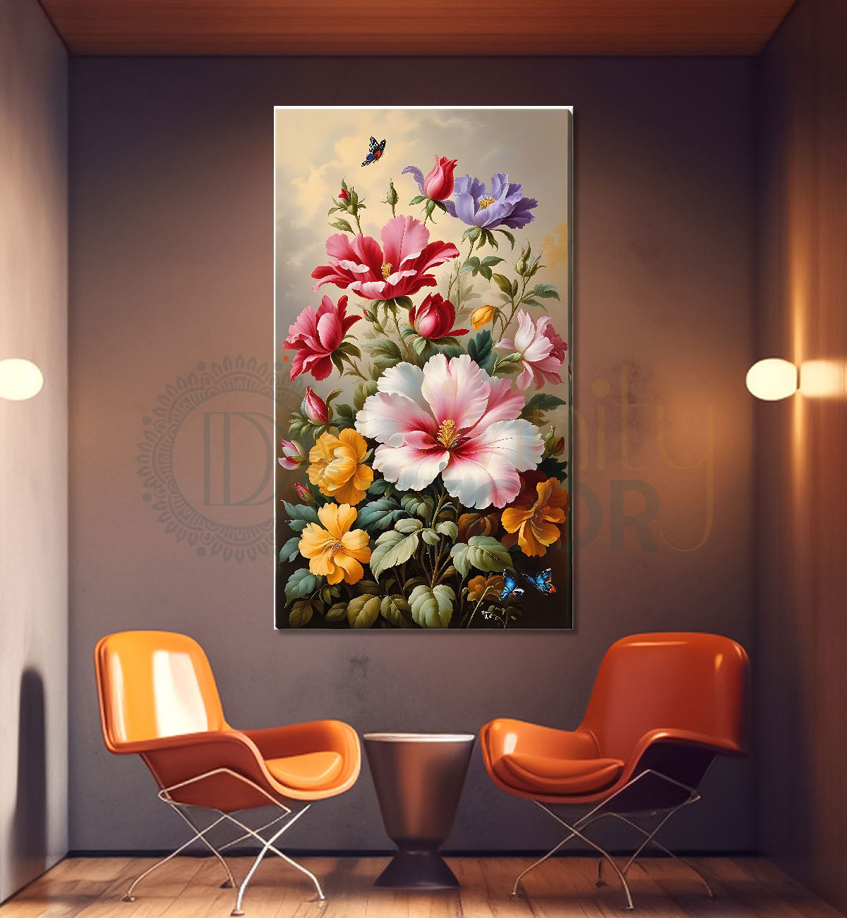 Colourful flowers in light textured painting - Flower-V-467