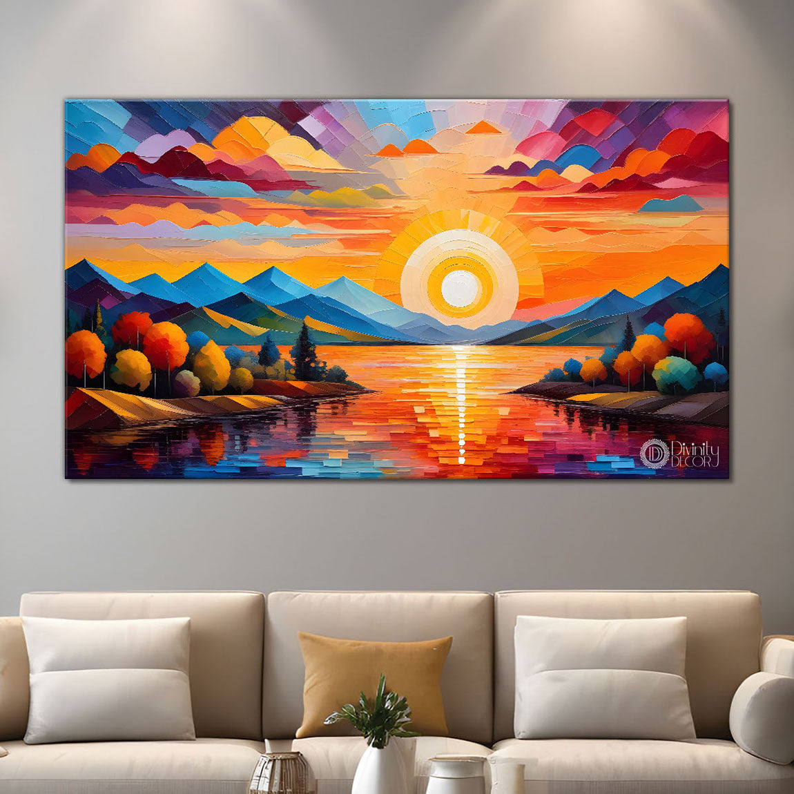 Sunset view textured modern art Canvas Painting - Design - Modern-L-467