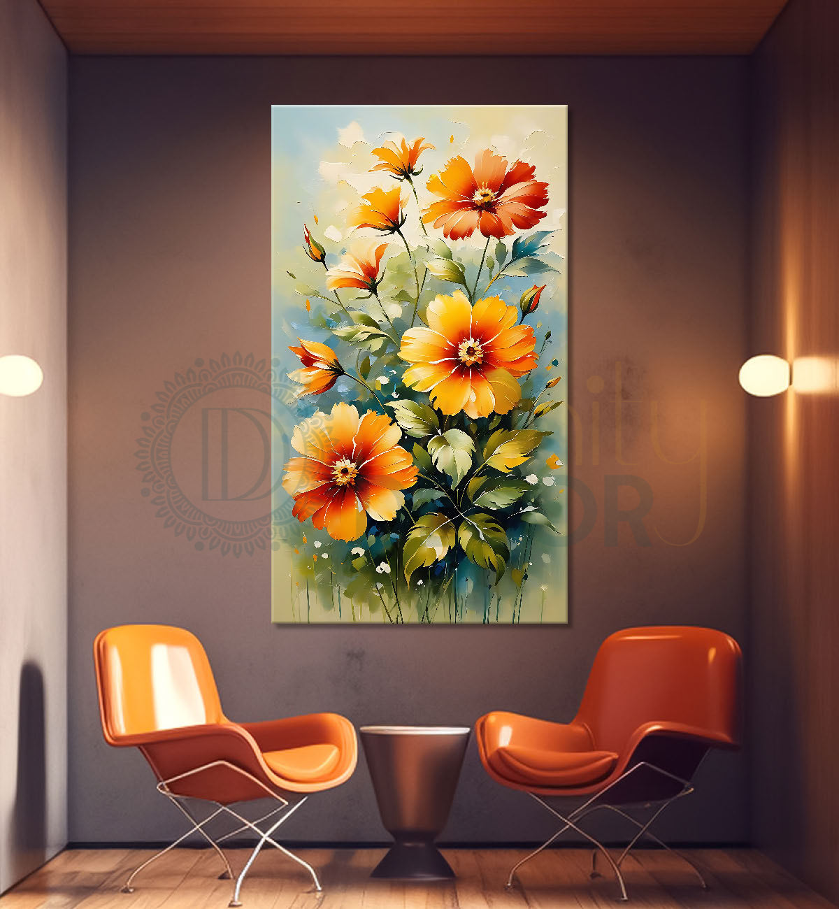 Yellow flowers in light textured painting- Flower-V-468