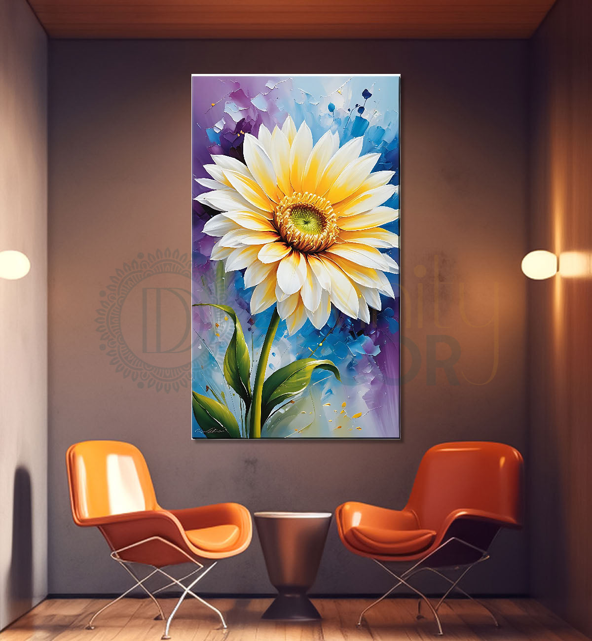 White flower in colourful  background art - Flower-V-469