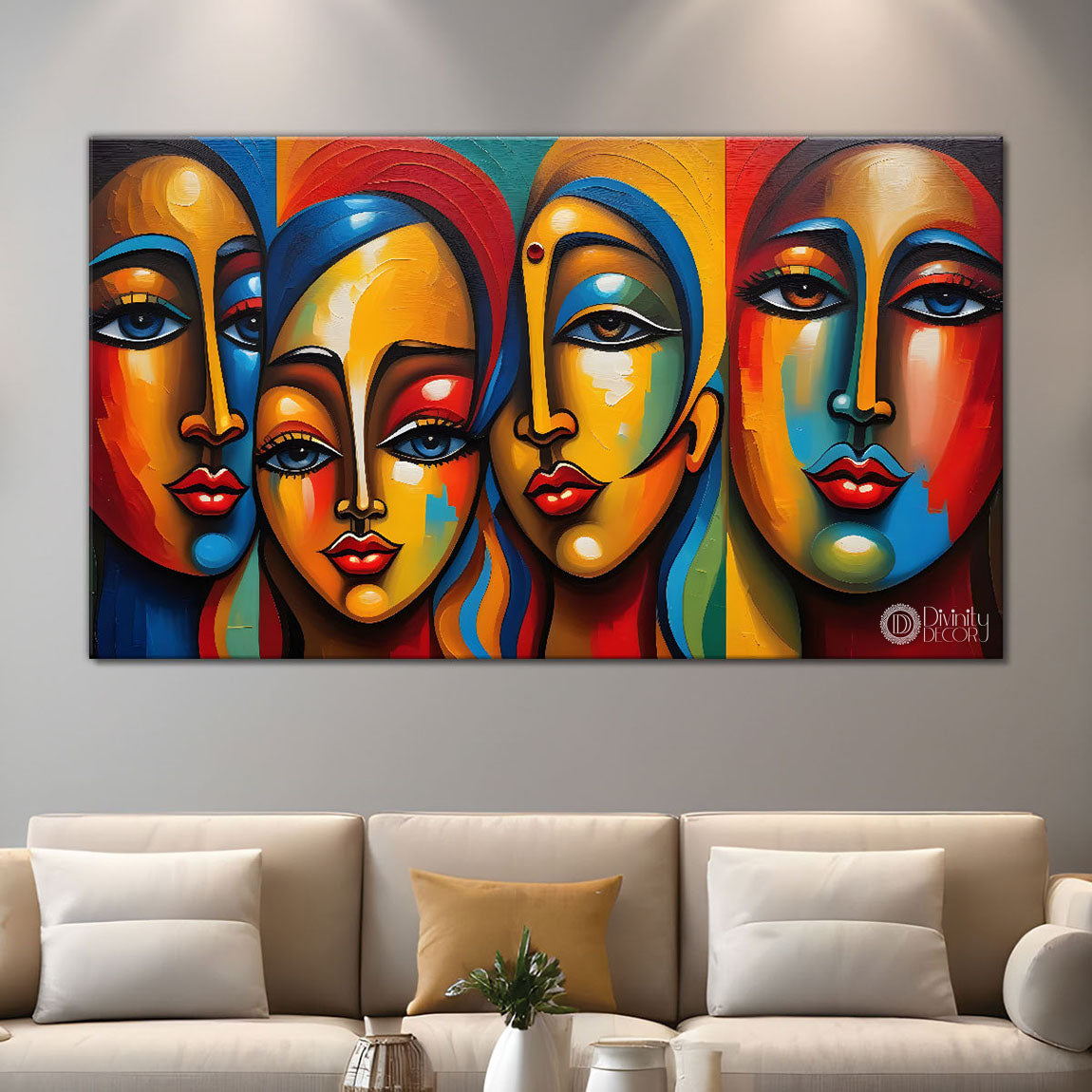 Multiple faces in textured modern art Canvas Painting - Design - Modern-L-469