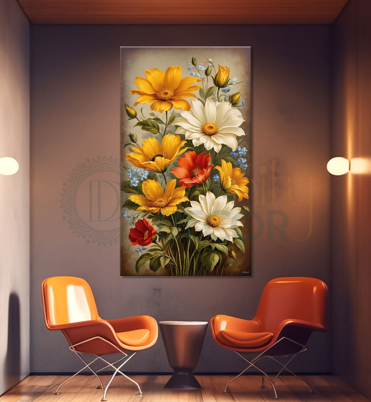 Colourful flowers in light textured painting- Flower-V-470
