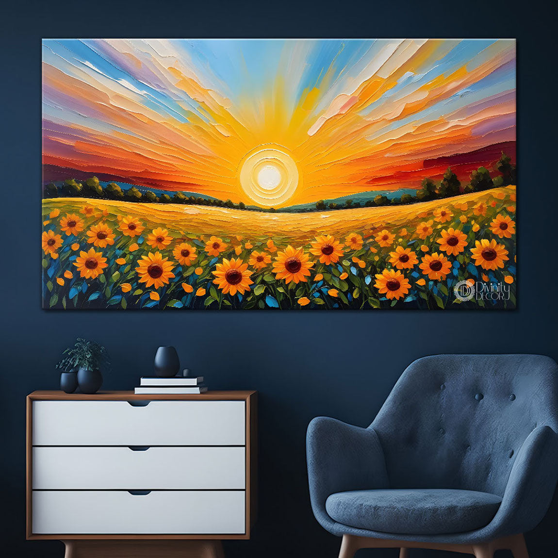 Sun and flowers painting painting Canvas Painting - Nature Art -472