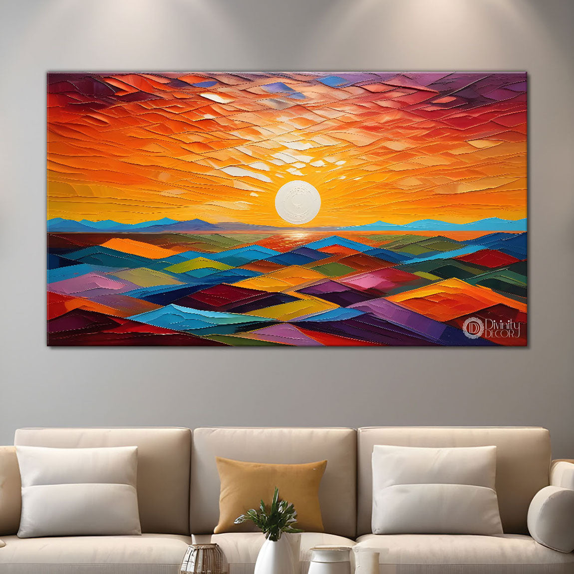 Sunset view textured modern art Canvas Painting - Design - Modern-L-472