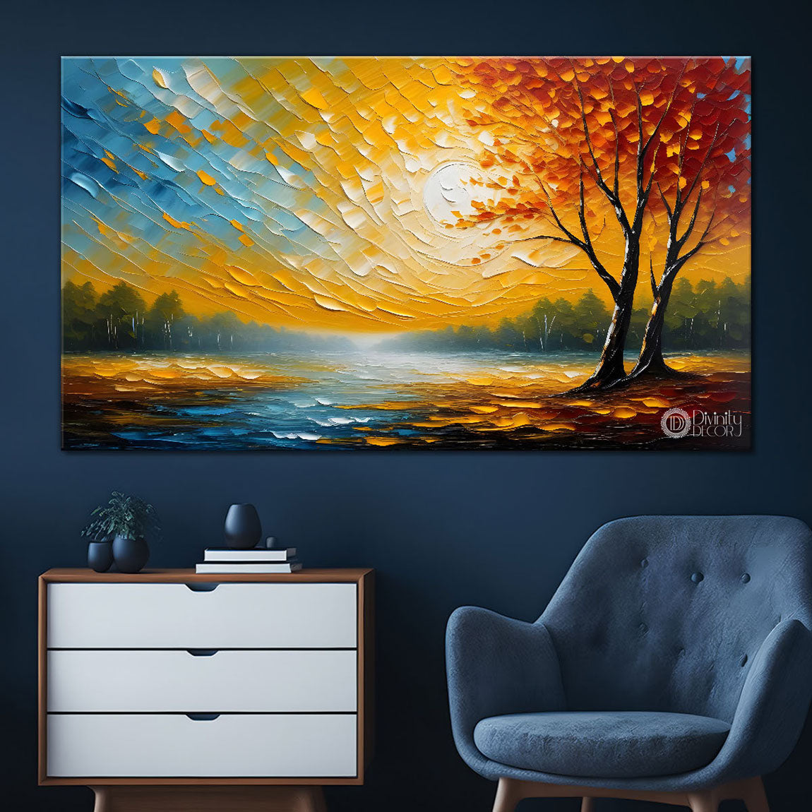 Tree and lake painting Canvas Painting - Nature Art -473