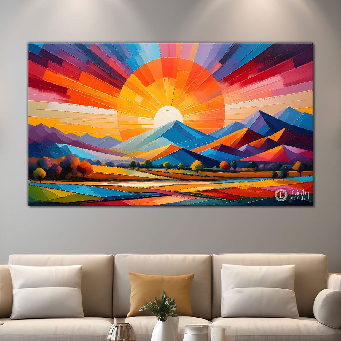 Sunset view textured modern art Canvas Painting - Design - Modern-L-474