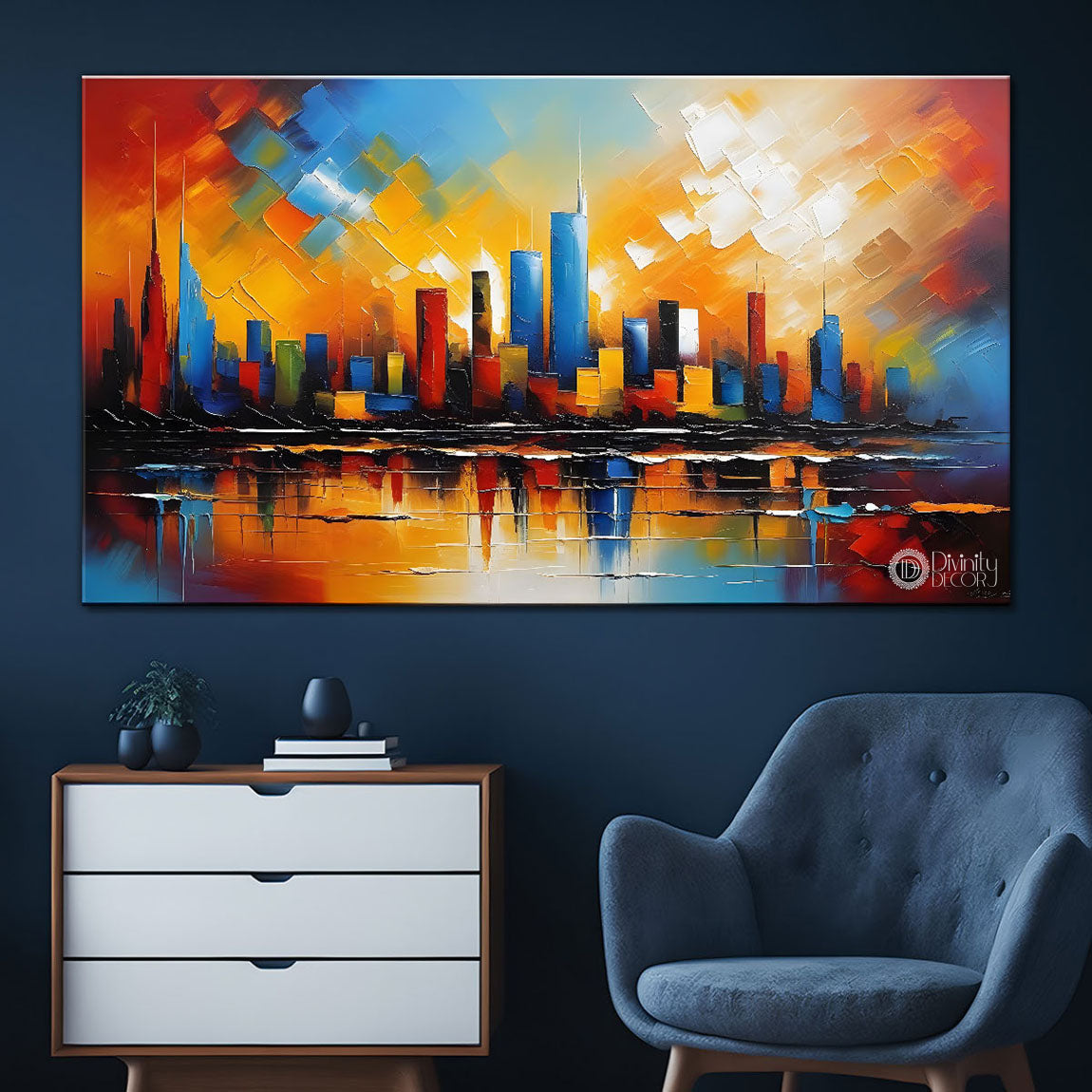 Colorful city textured painting Canvas Painting - Nature Art -474