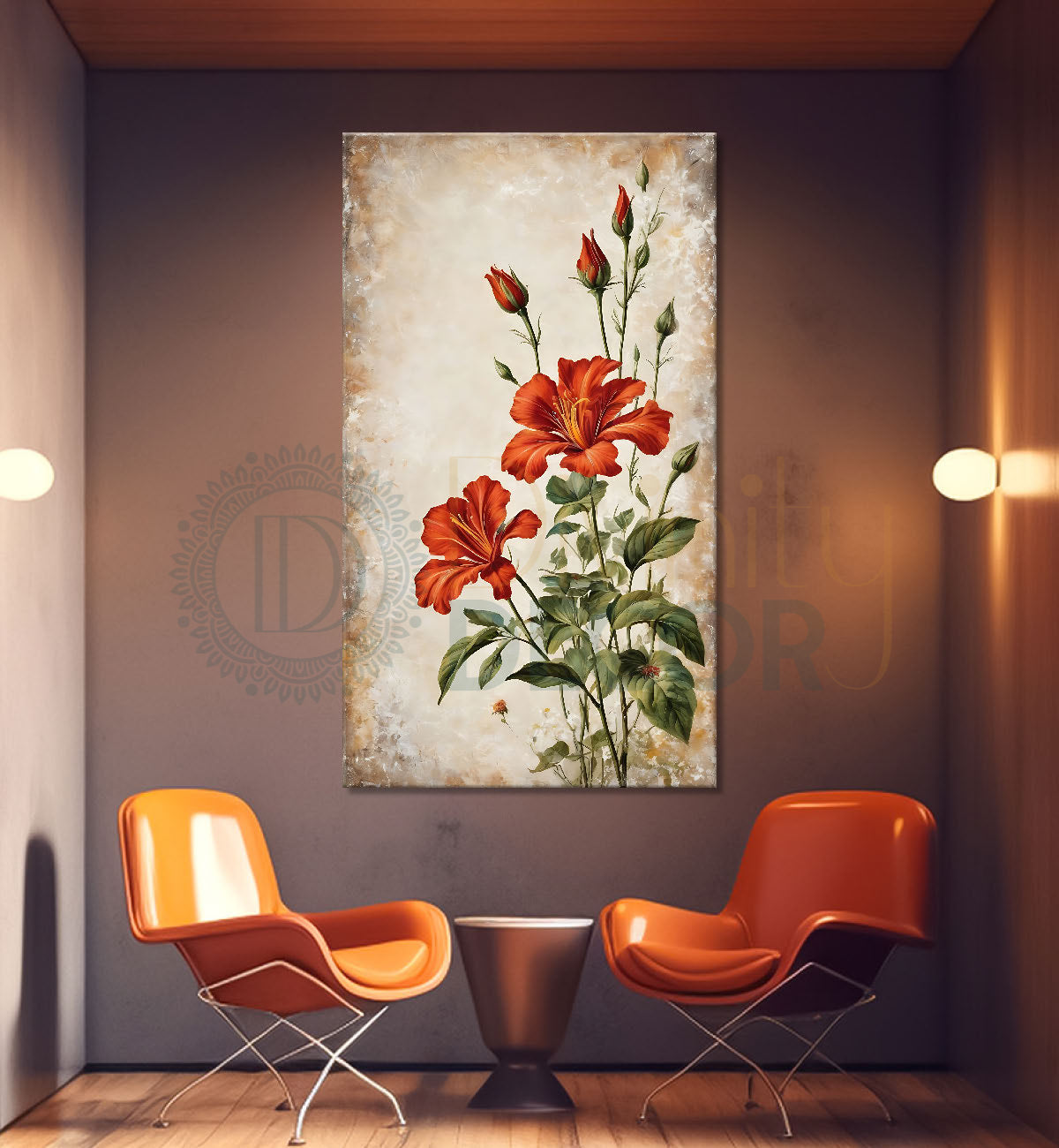 Red flowers in light textured painting- Flower-V-476