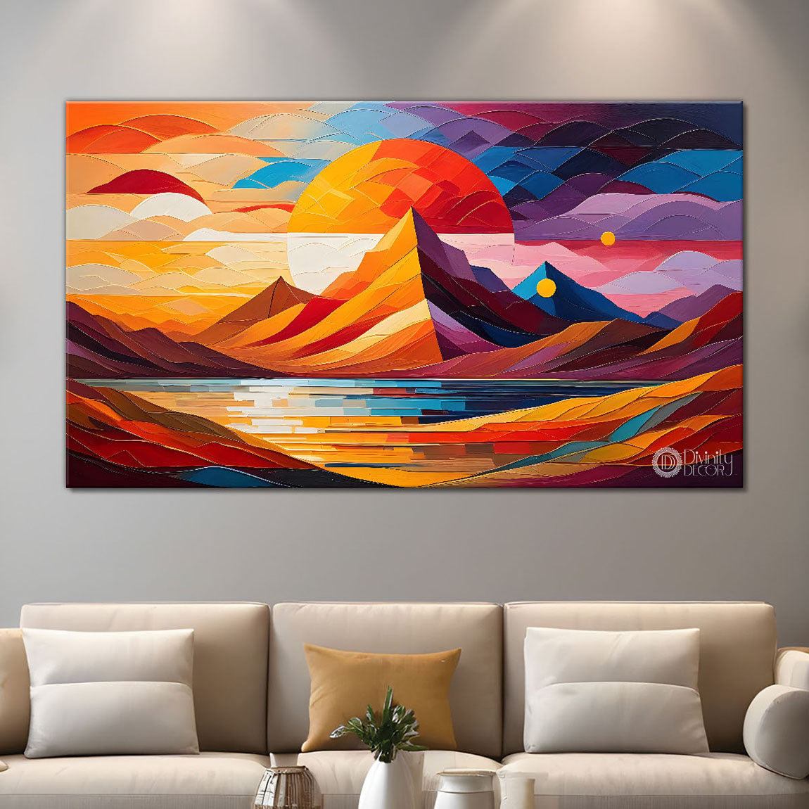 Sunset view textured modern art Canvas Painting - Design - Modern-L-476