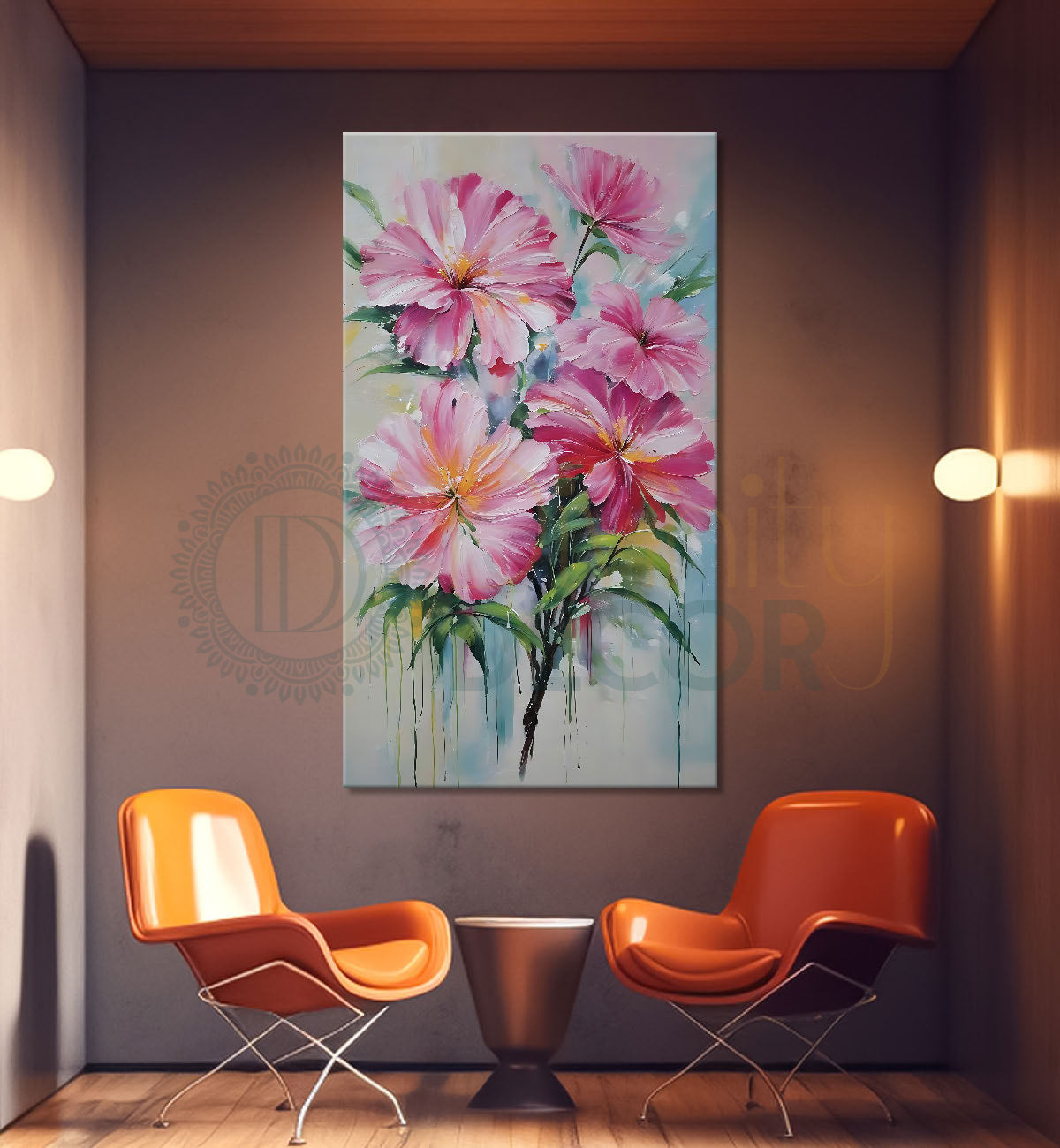 Pink flowers in light textured painting- Flower-V-478