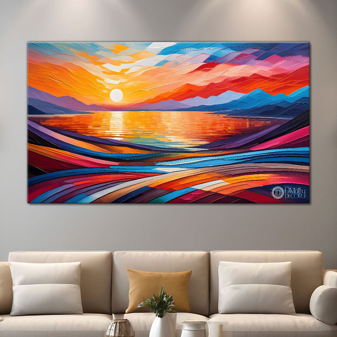 Sunset view textured modern art Canvas Painting - Design - Modern-L-479