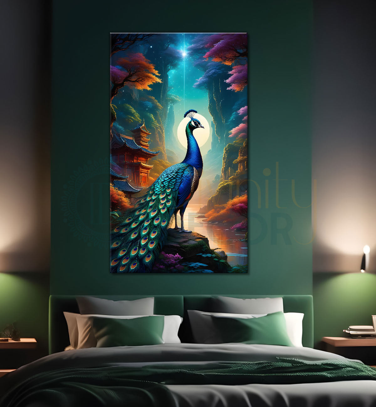 Peacock in mountains with textured modern art  - Design - Peacock-V-47