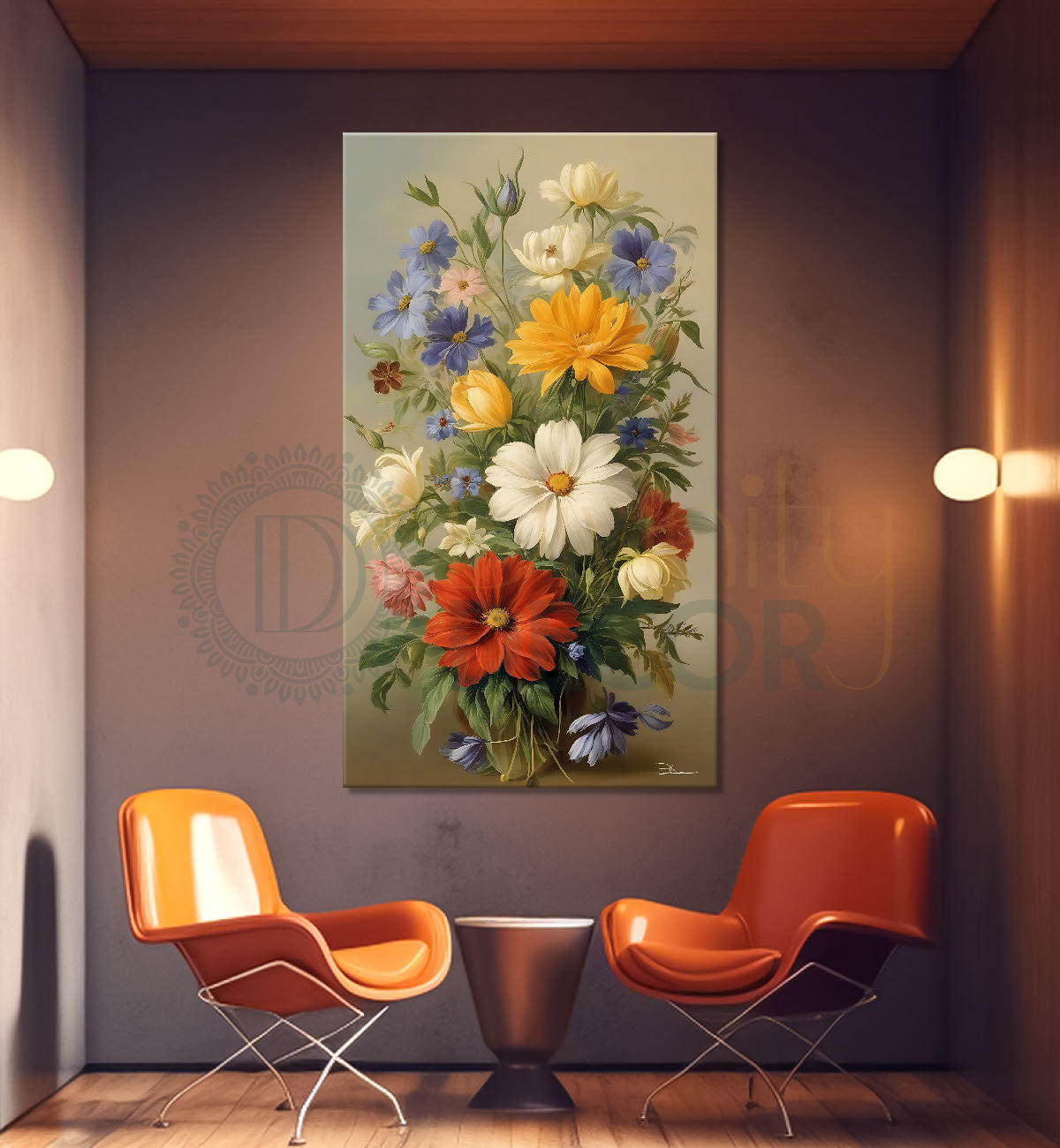 Colourful flowers in light textured painting- Flower-V-480