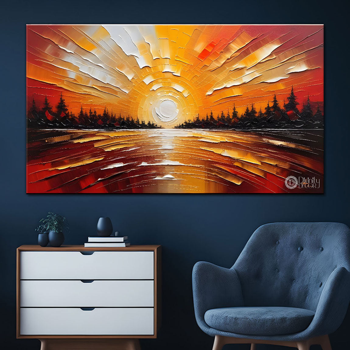 Sunset orange textured painting Canvas Painting - Nature Art -480