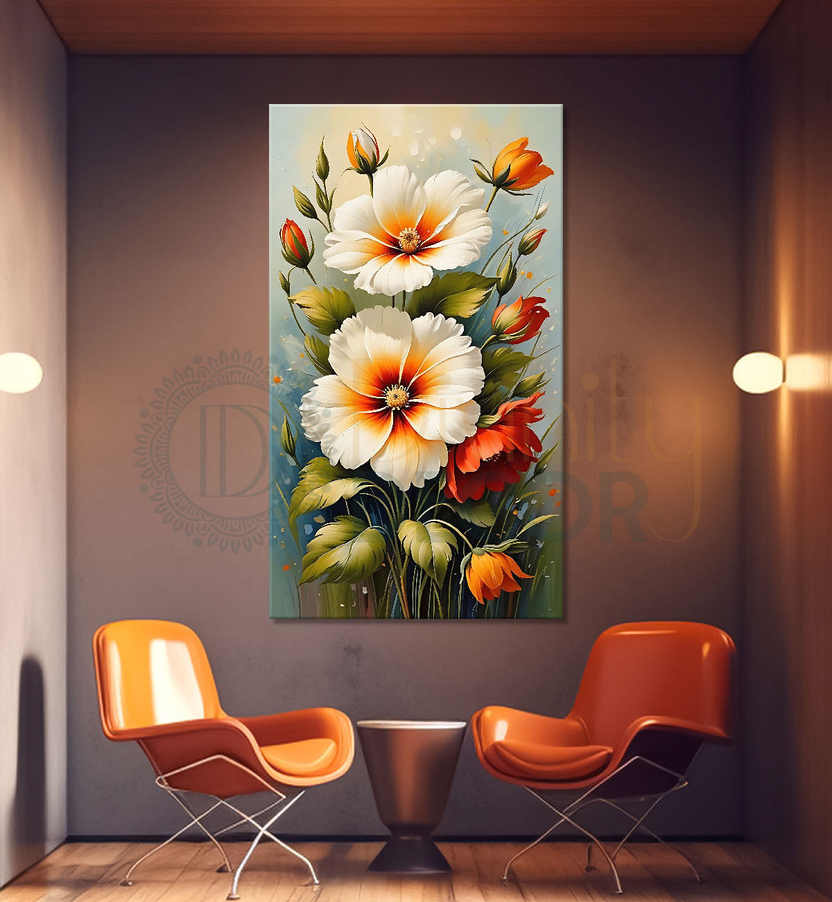 White flowers in light textured painting- Flower-V-481