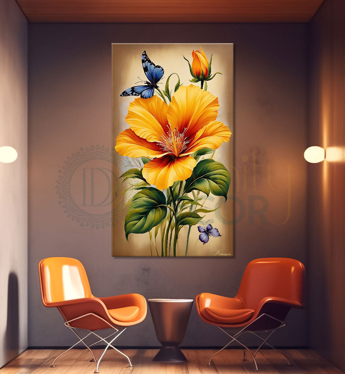 Yellow flower in light textured painting- Flower-V-489