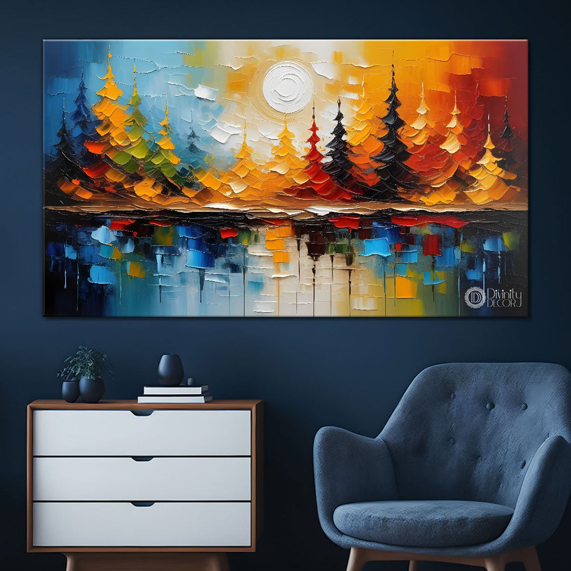 Colorful trees textured painting Canvas Painting - Nature Art -489