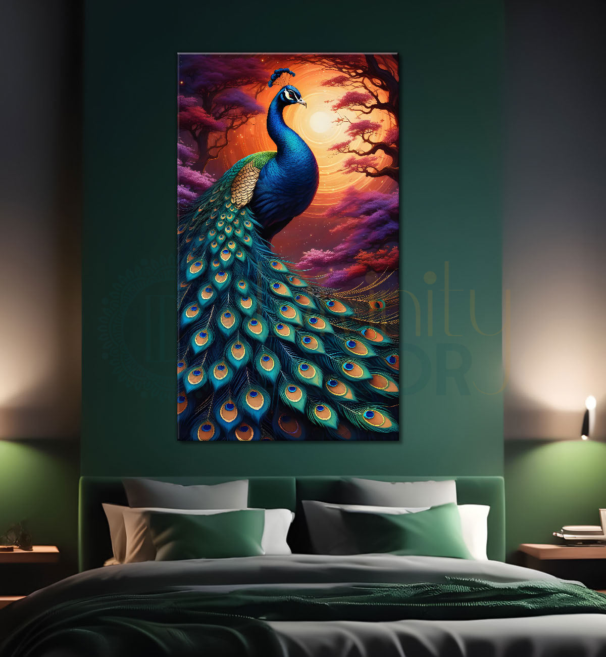 Peacock with yellow and purple background modern art painting - Design - Peacock-V-48