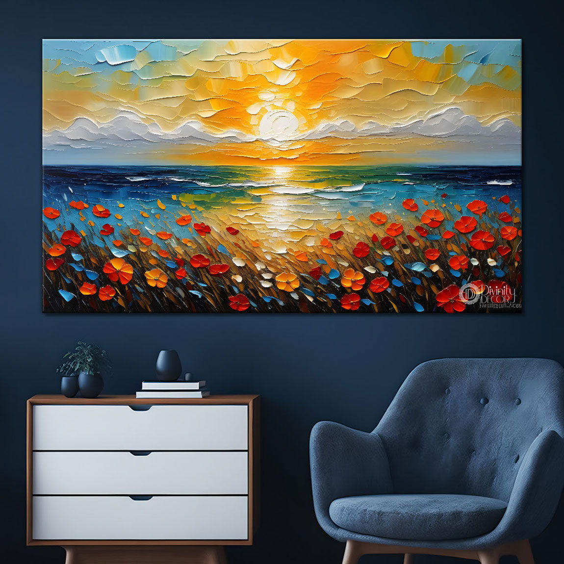 Colorful sunrise view textured painting Canvas Painting - Nature Art -491
