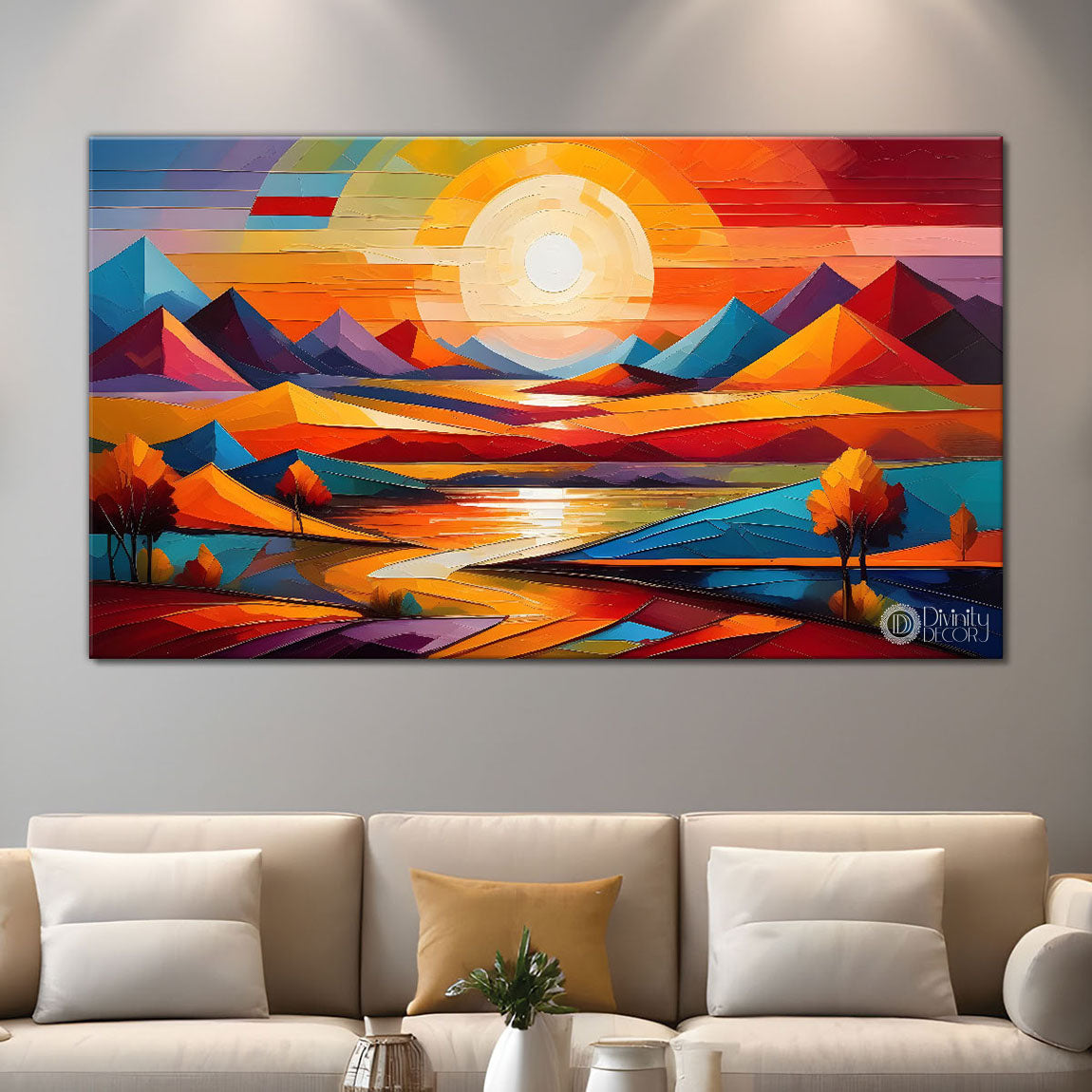 Sunset view textured modern art Canvas Painting - Design - Modern-L-492