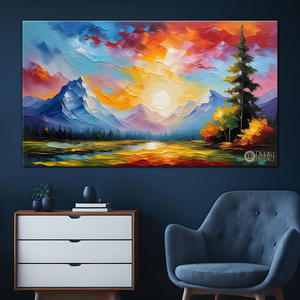 Mountains with colorful sky painting Canvas Painting - Nature Art -493