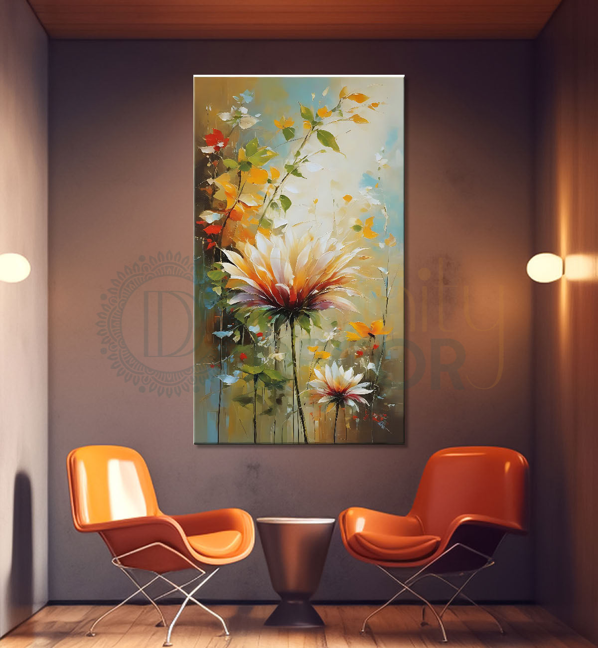 Flowers in brown background textured art - Flower-V-495