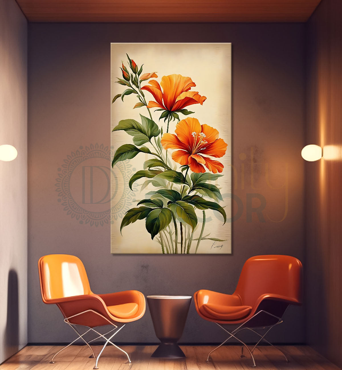 Orange flowers in light textured art - Flower-V-496