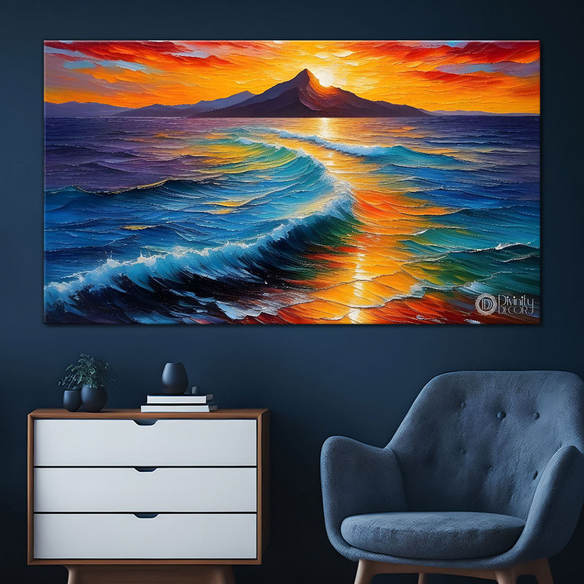Sea and a mountain textured painting Canvas Painting - Nature Art -496